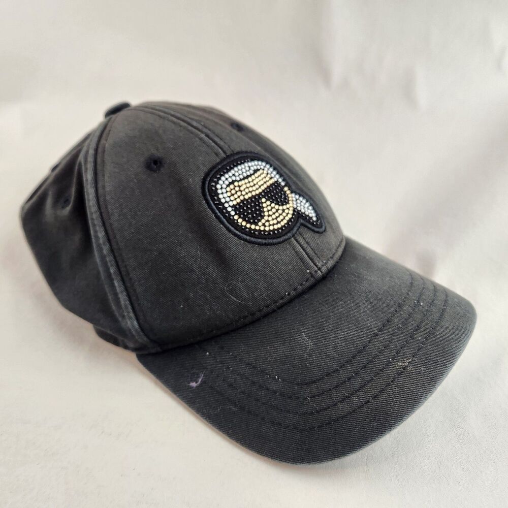 Karl Lagerfeld Baseball Cap Hat Black Logo Adjustable Strapback Rhinestone